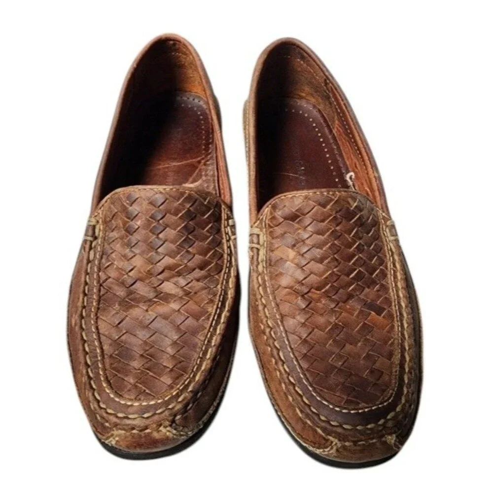 Johnston & Murphy Woven Leather Loafers Size 9 Hand Stitched Construction